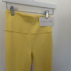 Athleta Lemon Yellow High-Waist Leggings with White Logo Tag
